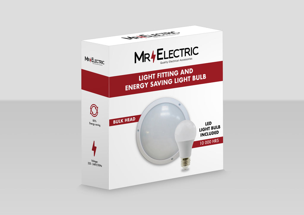 MR ELECTRIC ROUND BULKHEADS WHITE TRIM CLEAR LENS + LED A60