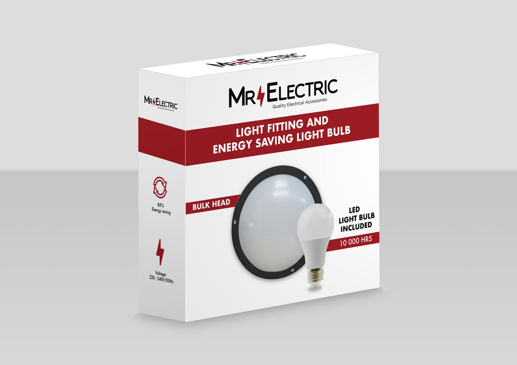 MR ELECTRIC ROUND BULKHEADS BLACK TRIM CLEAR LENS + LED A60