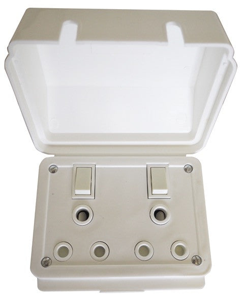 TITAN DOUBLE WEATHERPROOF SWITCH SOCKET + COVER 75x75