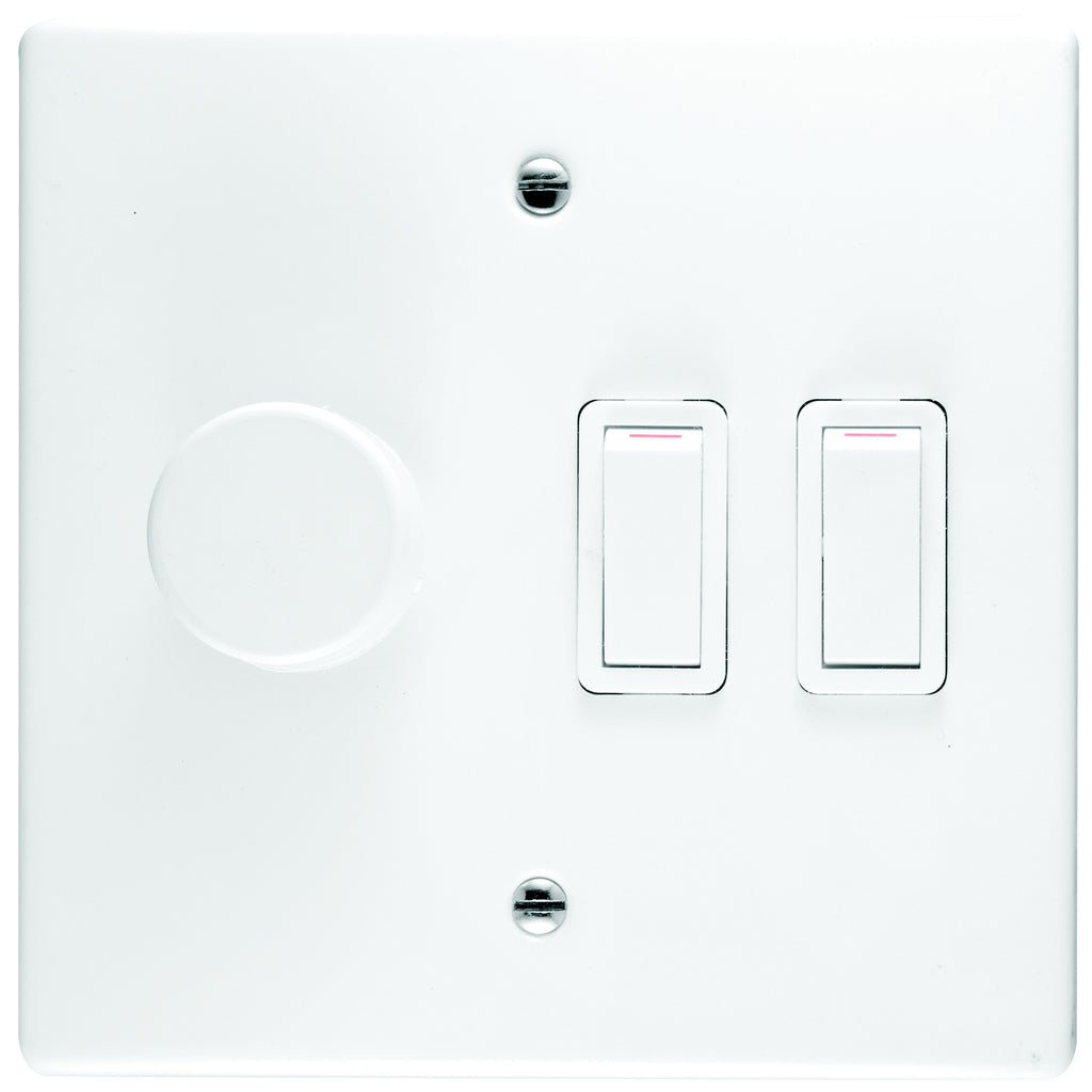 CRABTREE CLASSIC DIMMER SWITCH 2 LEVER + COVER 4X4 600W