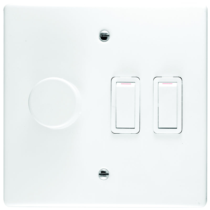 CRABTREE CLASSIC DIMMER SWITCH 2 LEVER + COVER 4X4 600W